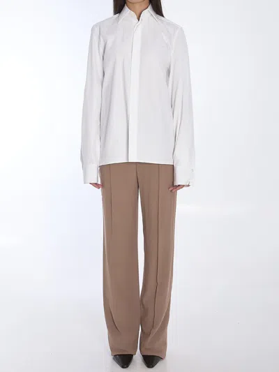 Saint Laurent Cotton Shirt With Buttoned Cuffs And Straight Hem In White