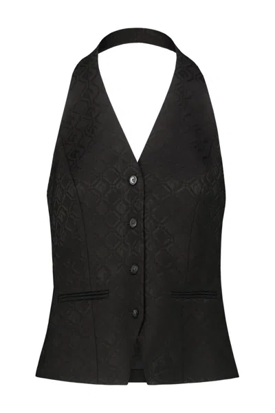 Marine Serre Moon Diamond Jacquard Top In Black