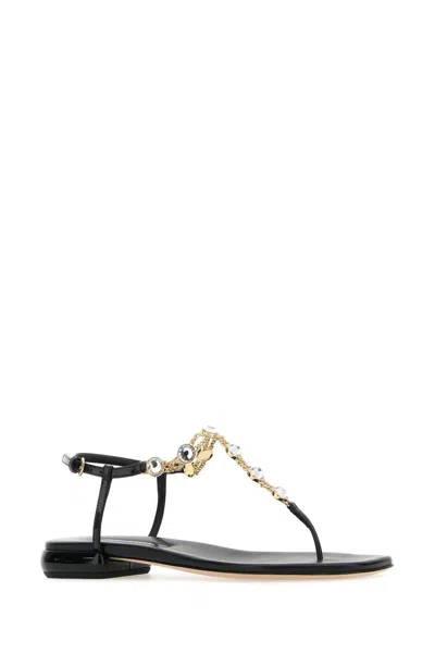 Miu Miu Crystal-embellished Leather Sandals In Black