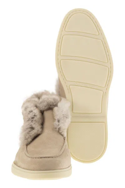 Santoni Desert Boot In Nubuck With Fur In Beige
