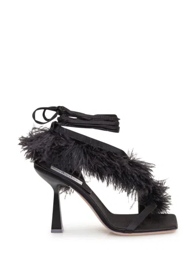 Sebastian Black Feather Wrap Heels In Black