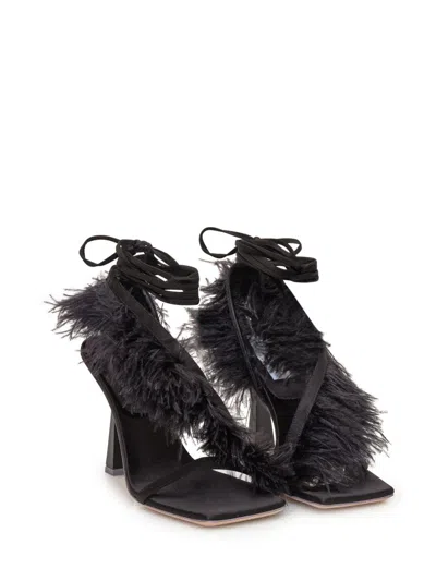 Sebastian Black Feather Wrap Heels In Black