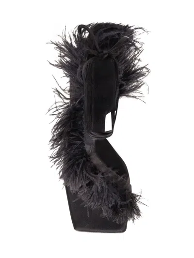 Sebastian Black Feather Wrap Heels In Black