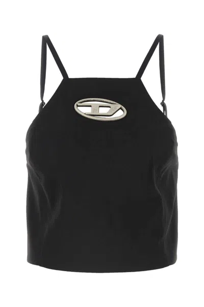 Diesel T-wilight Black Top With Halterneck And Oval D Logo Plaque On The Front In Wool Blend Woman In Black