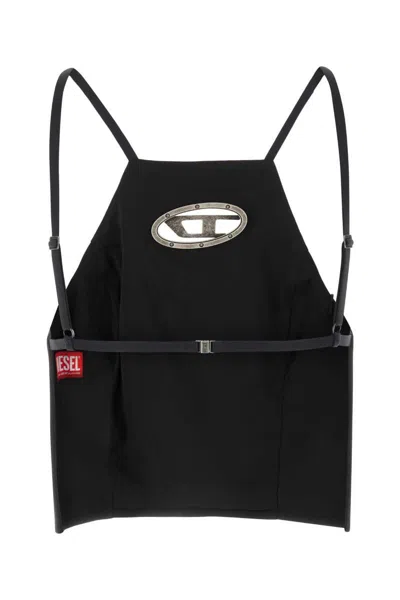 Diesel T-wilight Black Top With Halterneck And Oval D Logo Plaque On The Front In Wool Blend Woman In Black