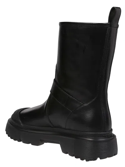 Hogan H619 Leather Biker Boots In Black