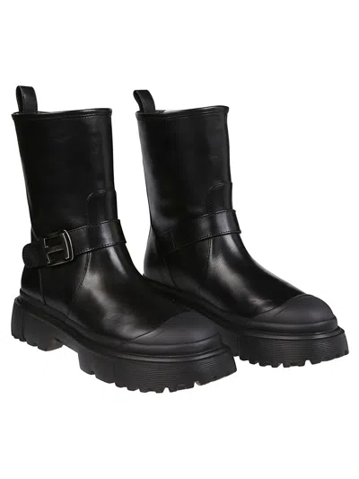 Hogan H619 Leather Biker Boots In Black