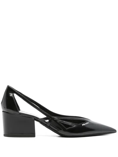 Prada Leather Cutout Block-heel Pumps In Animal Print
