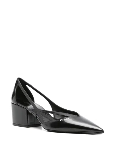 Prada Leather Cutout Block-heel Pumps In Animal Print