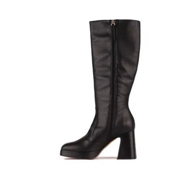Angel Alarcon Leather Boot With Wide Heel And Platform In Black