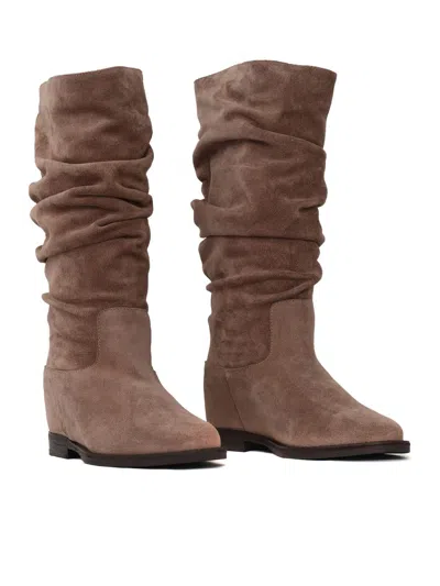 Via Roma 15 Suede Mid-calf Boots In Gray