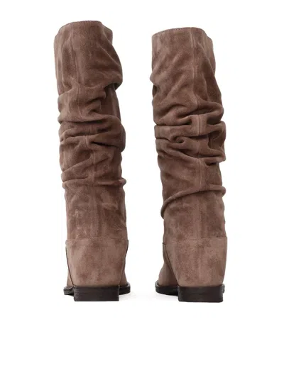 Via Roma 15 Suede Mid-calf Boots In Gray