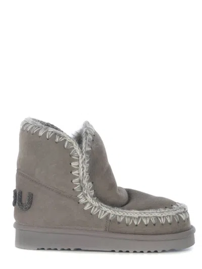 Mou Eskimo 18 Low Heels Ankle Boots In Grey Suede In Grey
