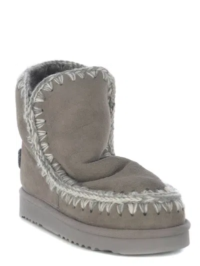 Mou Eskimo 18 Low Heels Ankle Boots In Grey Suede In Grey