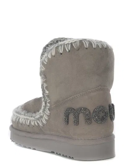 Mou Eskimo 18 Low Heels Ankle Boots In Grey Suede In Grey