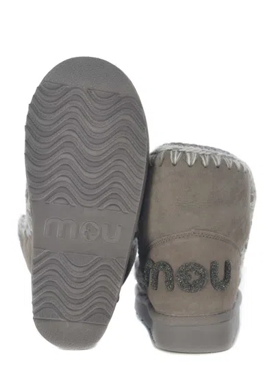 Mou Eskimo 18 Low Heels Ankle Boots In Grey Suede In Grey