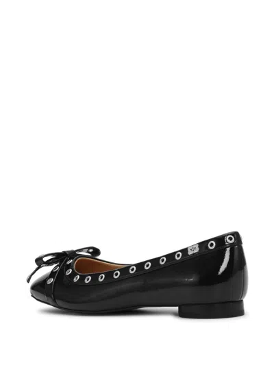 Shop Ganni Ballet Flats With Eyelets And Bow In Black