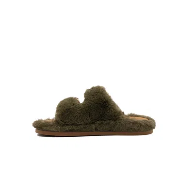 Alibi Greta Double-buckle Eco-fur Slippers In Green