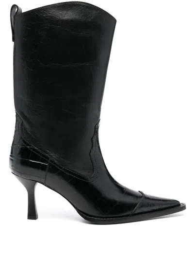 Our Legacy Pointed-toe Embossed Ankle Boots In Black Saloon Leather