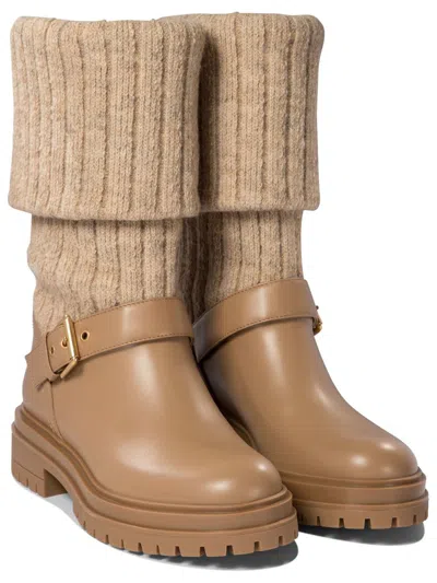 Gianvito Rossi Thurso Stretch Knit Mid-calf Boots In Beige