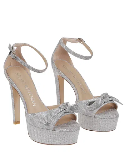 Stuart Weitzman Discoplatform Mega Bow Sandals In Grey