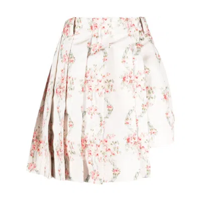 Simone Rocha Floral-print Pleated Asymmetric Taffeta Skort In Neutrals