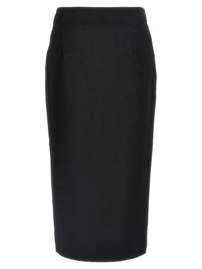 Alessandra Rich Black Midi Tweed Boucl Skirt In Black