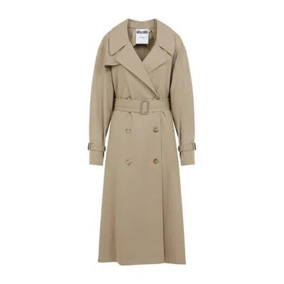 Moschino Cotton Blend Gabardine Long Trench Coat In Beige