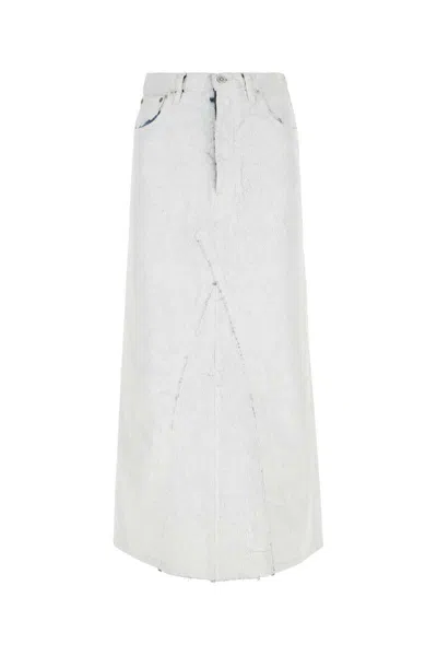 Maison Margiela Coated Denim Long Skirt In White