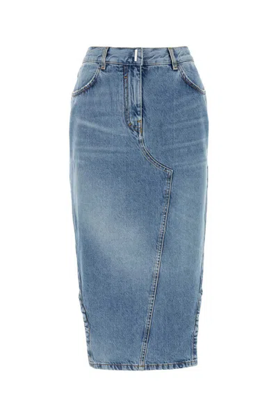 Givenchy Blue Asymmetric Denim Midi Skirt In Blue