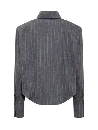The Mannei Utility Pockets Heringbone Motif Toledo Overshirt In Grey