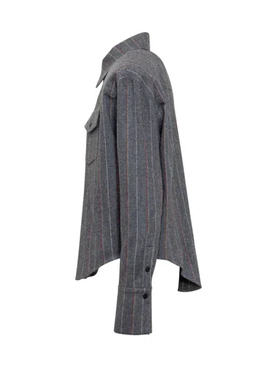 The Mannei Utility Pockets Heringbone Motif Toledo Overshirt In Grey