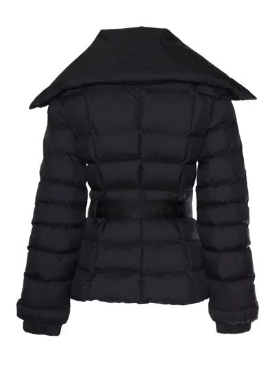 Elisabetta Franchi Down Jacket With High Collar And Belt In Black