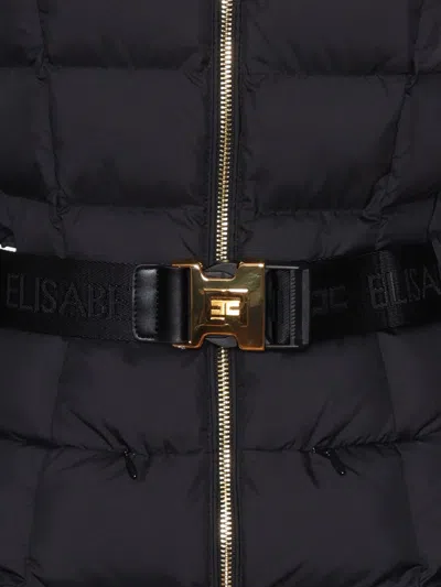 Elisabetta Franchi Down Jacket With High Collar And Belt In Black