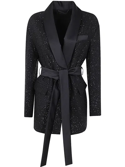 Max Mara Pau Viscose Blend Blazer With All-over Sequins In Black