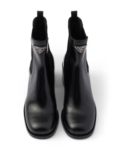 Prada Brushed Leather Ankle Boots In Black