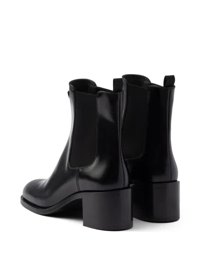 Prada Brushed Leather Ankle Boots In Black