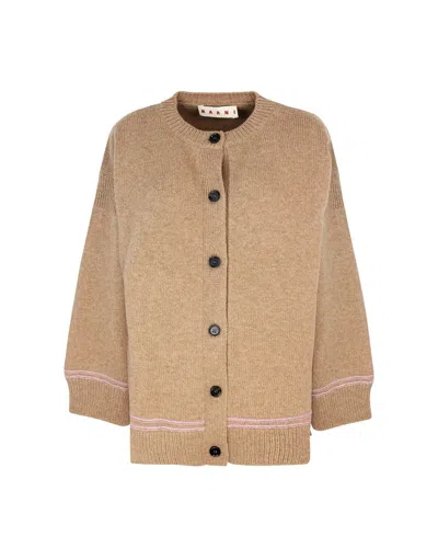 Marni Virgin Wool Cardigan With Contrasting Buttons In Brown