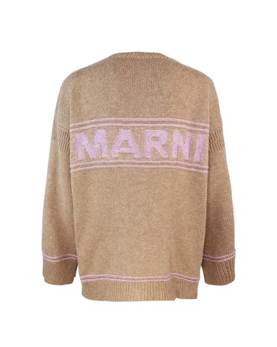 Marni Virgin Wool Cardigan With Contrasting Buttons In Brown