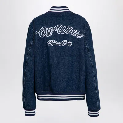 Off-white Embroidered Logo Denim Bomber Jacket In Blue