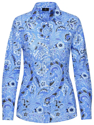 Etro Paisley-print Cotton Blend Shirt In Blue