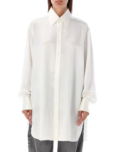 Maison Margiela Long Sleeve Silk Shirt With Pointed Collar In White