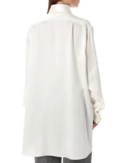Maison Margiela Long Sleeve Silk Shirt With Pointed Collar In White
