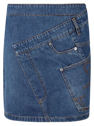 Jw Anderson Mini Skirt With Asymmetric Design And Pockets In Blue