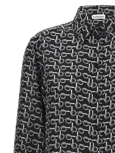 Burberry B Logo Silk Shirt In Black