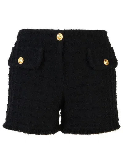 Versace Wool Blend Tweed Shorts In Black