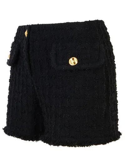 Versace Wool Blend Tweed Shorts In Black