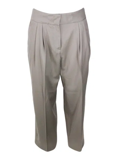 Fabiana Filippi Wide Trousers With Pences And Welt Pockets In Soft Stretch Wool In Brown