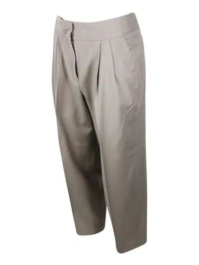 Fabiana Filippi Wide Trousers With Pences And Welt Pockets In Soft Stretch Wool In Brown