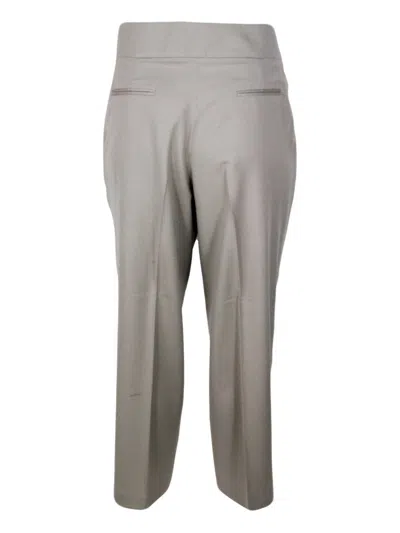 Fabiana Filippi Wide Trousers With Pences And Welt Pockets In Soft Stretch Wool In Brown